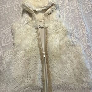 Vintage Lux 1990's Hooded Faux Fur Zip Sweater Vest Boho LagenCore Whmsigoth